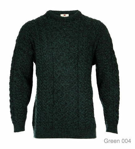 Carraig Donn Green "Aran Traditional" Design Sweater, Dame/Herre Merino