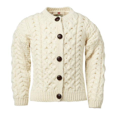 Carraig Donn Kids Aran Lumber Sweater, 1-10 år, Super blød Merino. Style A760-162 Natural White. Listepris 499,- Nu 399,-