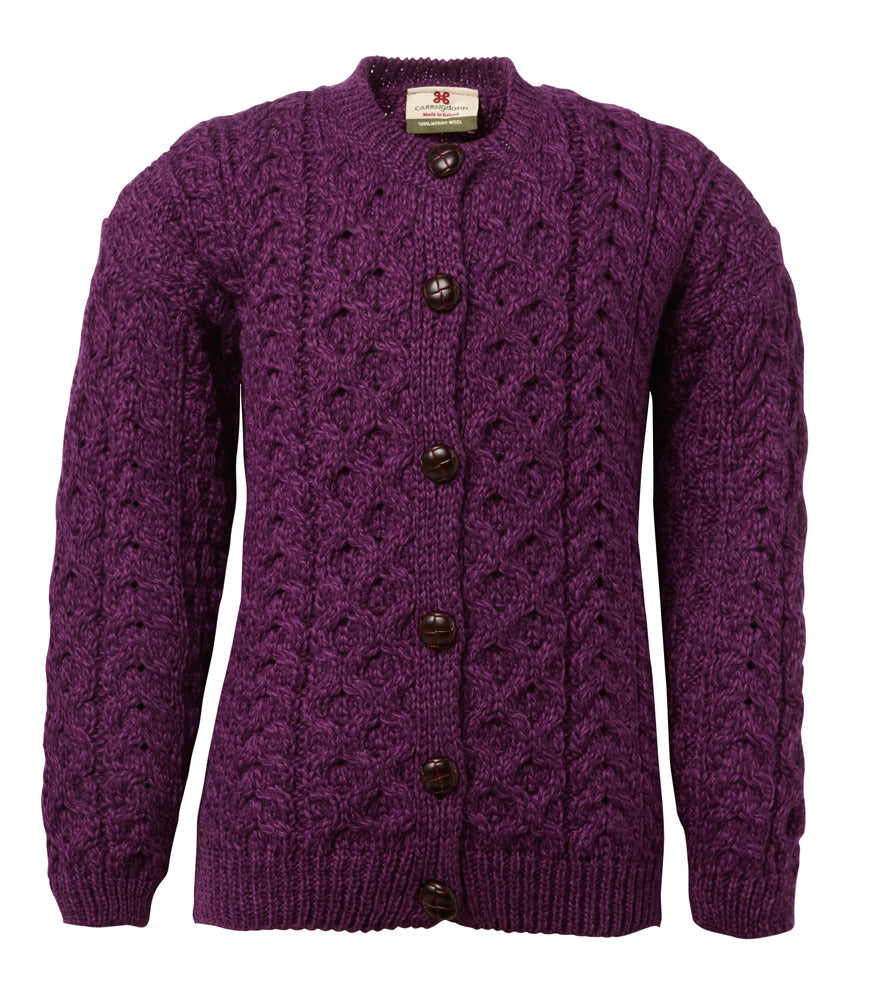 Carraig Donn Kids Aran Lumber Sweater, 3-8 år, Super blød Merino, Style A760-279 Purple. Listepris 499,-  Nu 399,-