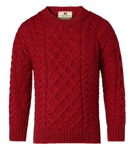 Carraig Donn Kids Aran Sweater, 3-8 år, Super blød Merino, Style A761-262 Chillipepper. Listepris 499,- Nu 349,-
