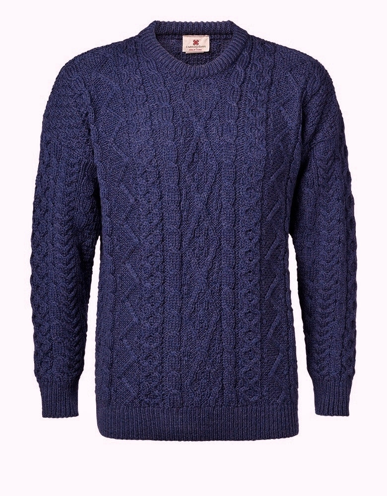 Carraig Donn Royal Blue "Aran Diamond City" Design Sweater Merino