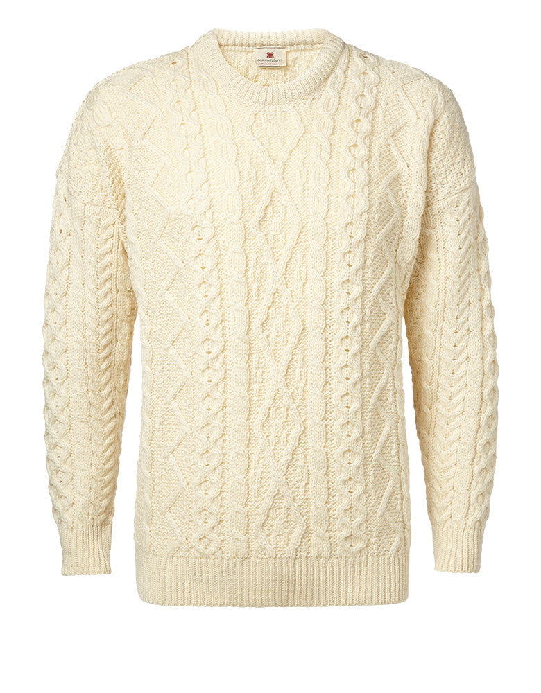 Carraig Donn Hvid "Aran Diamond City" Design Sweater Merino