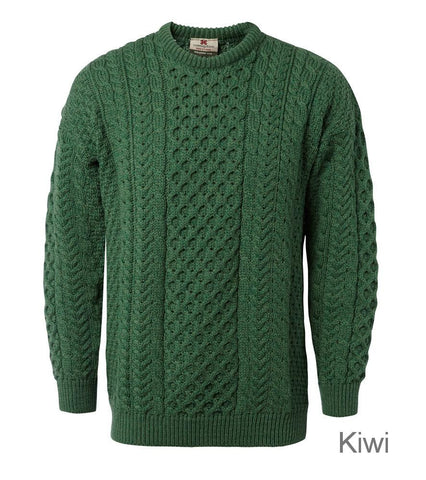 Carraig Donn Kiwi "Aran Traditional" Design Sweater, Dame/Herre Merino