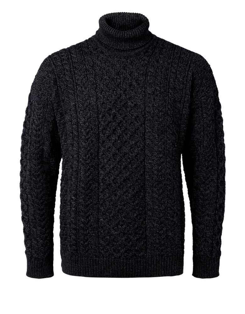 Carraig Donn Charcoal "Aran Traditional Polo" Design Sweater, Dame/Herre Merino
