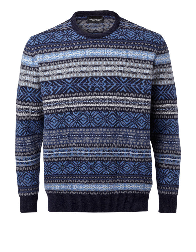 Hawick Knitwear Mens Luksus Sweater "Fairisle Blue"