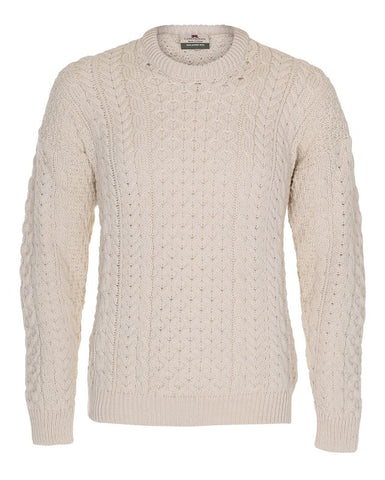Carraig Donn White Aran Traditional Design Sweater Herre/Dame merino